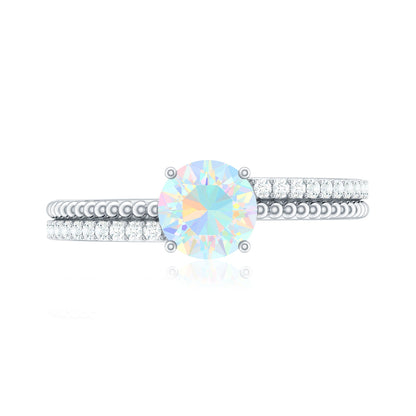 Natural Ethiopian Opal Diamond Solitaire Engagement Ring with Beaded Detailing