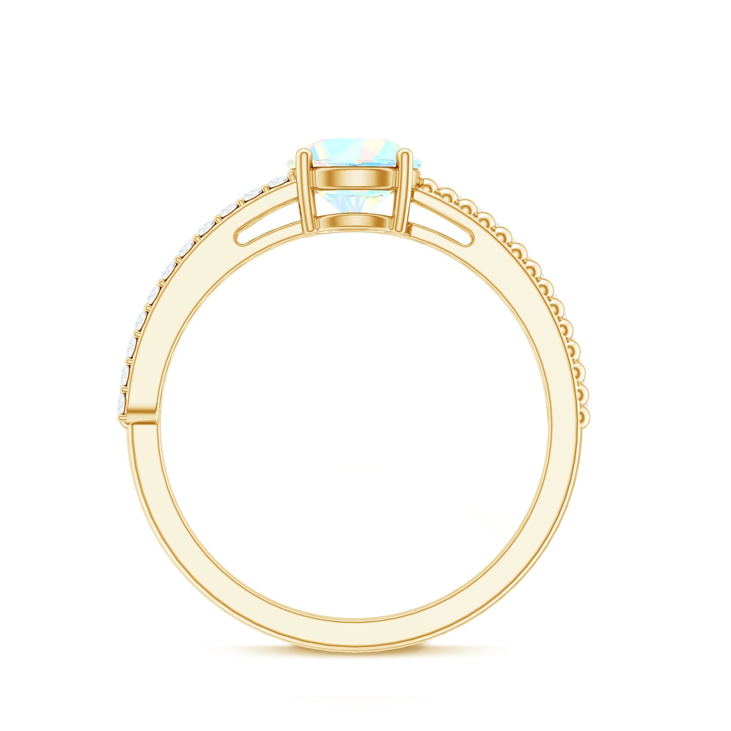 Natural Ethiopian Opal Diamond Solitaire Engagement Ring with Beaded Detailing
