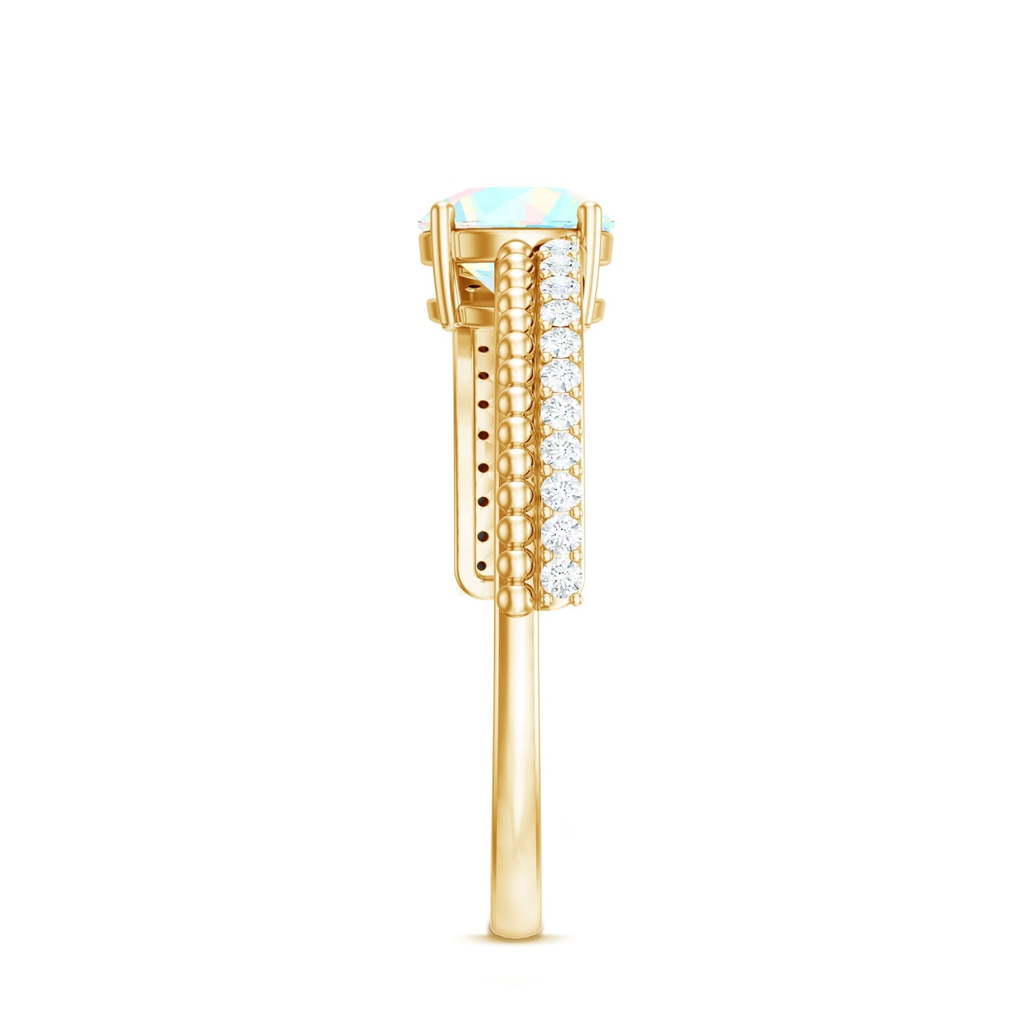 Natural Ethiopian Opal Diamond Solitaire Engagement Ring with Beaded Detailing