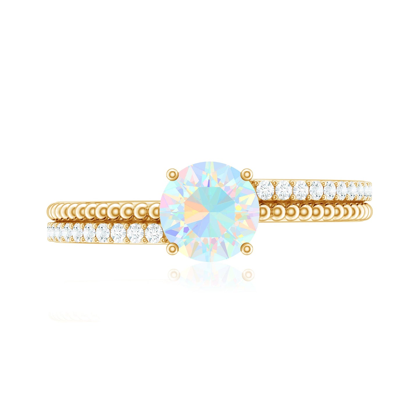 Natural Ethiopian Opal Diamond Solitaire Engagement Ring with Beaded Detailing