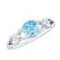 Genuine Aquamarine Crossover Engagement Ring with Diamond Flower