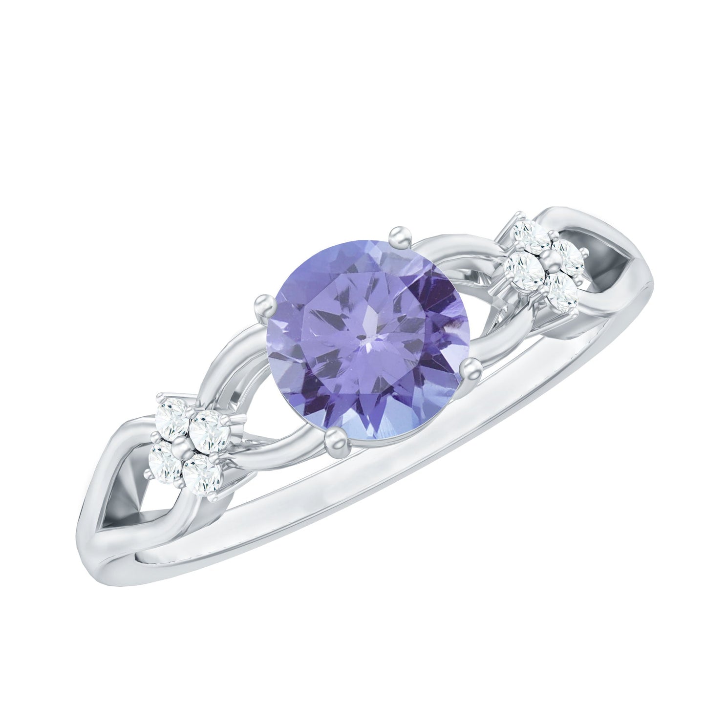 Natural Solitaire Tanzanite Engagement Ring with Diamond Flower