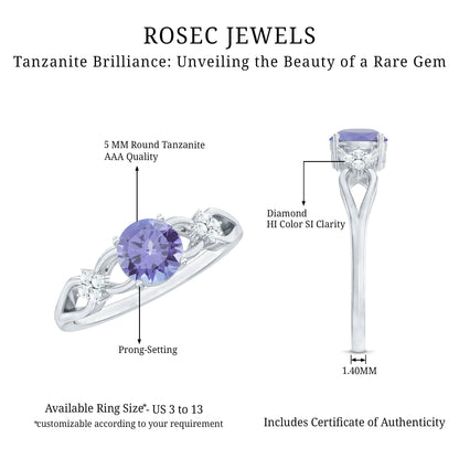 Natural Solitaire Tanzanite Engagement Ring with Diamond Flower