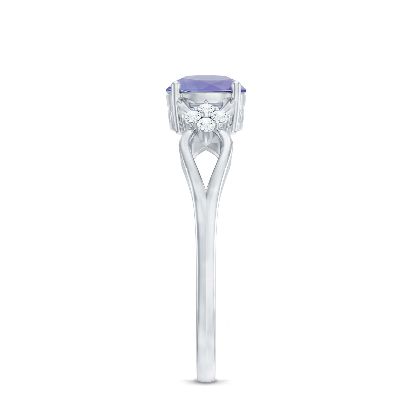 Natural Solitaire Tanzanite Engagement Ring with Diamond Flower