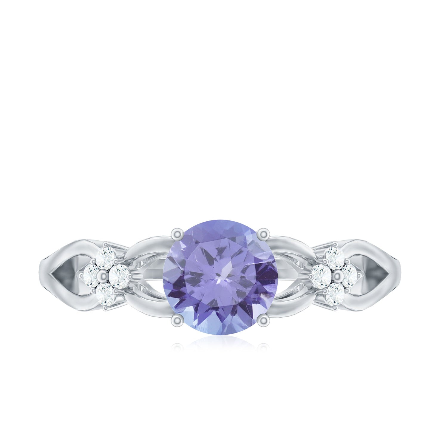 Natural Solitaire Tanzanite Engagement Ring with Diamond Flower