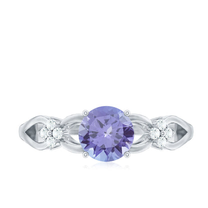 Natural Solitaire Tanzanite Engagement Ring with Diamond Flower