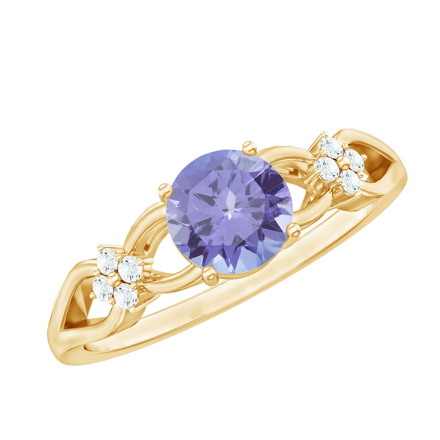 Natural Solitaire Tanzanite Engagement Ring with Diamond Flower