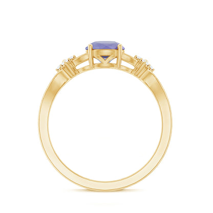 Natural Solitaire Tanzanite Engagement Ring with Diamond Flower