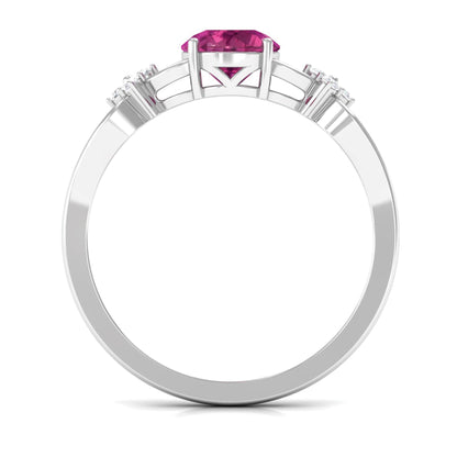 Pink Tourmaline Solitaire Floral Ring with Diamond
