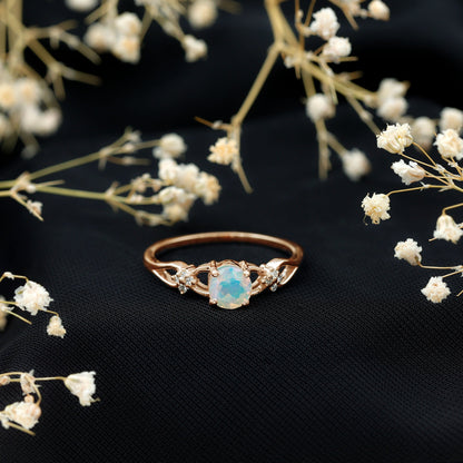 Natural Ethiopian Opal Crossover Engagement Ring with Floral Diamond