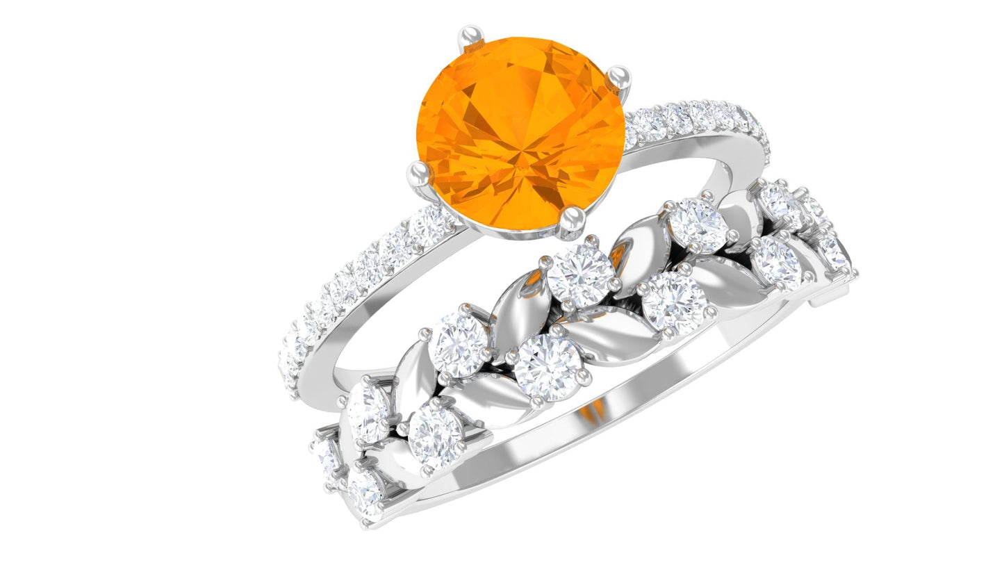 Classic Fire Opal Wedding Ring Set with Moissanite