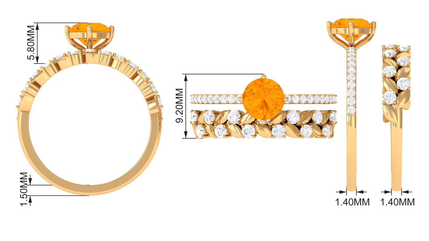 Classic Fire Opal Wedding Ring Set with Moissanite