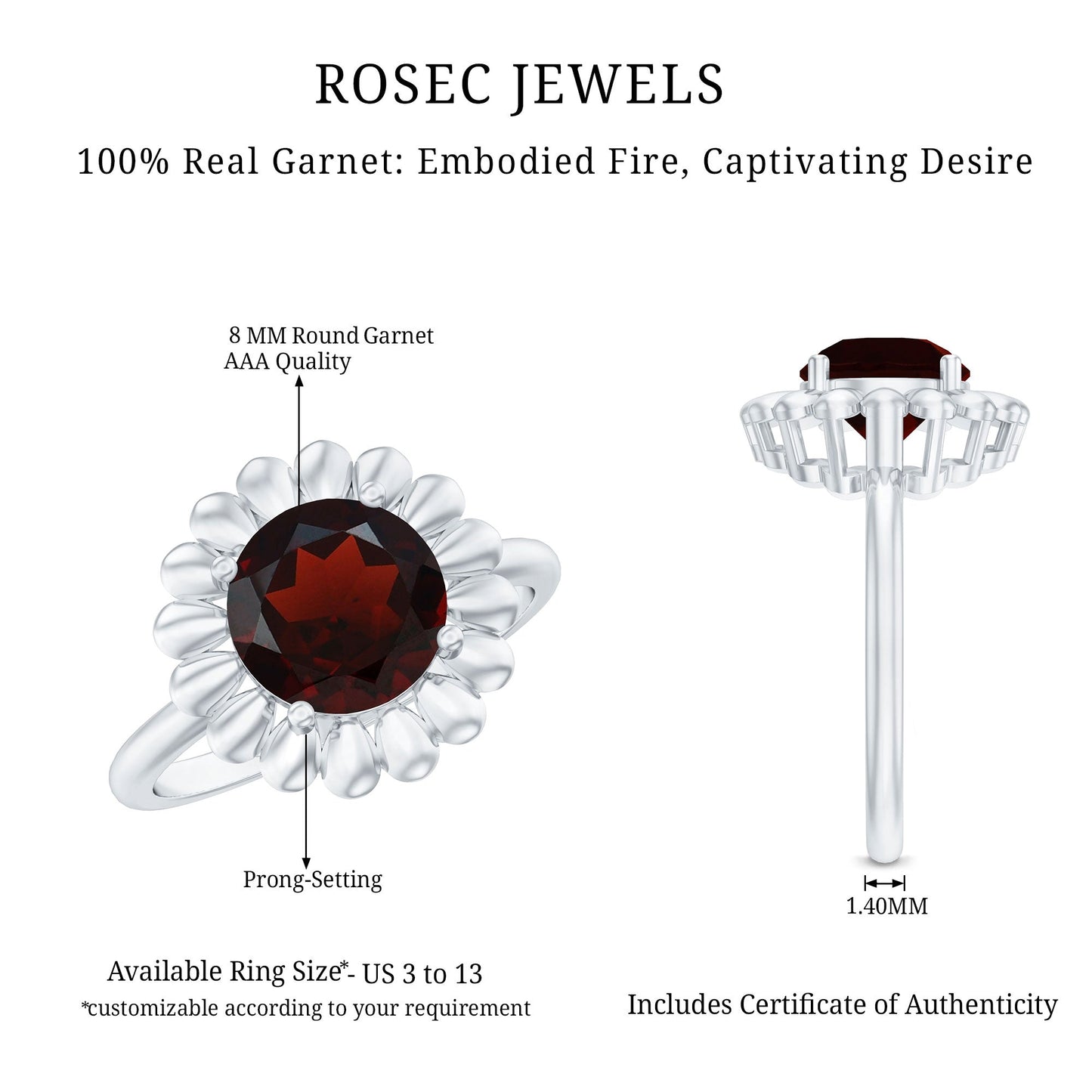 Nature Inspired Garnet Huge Engagement Ring With Certificate