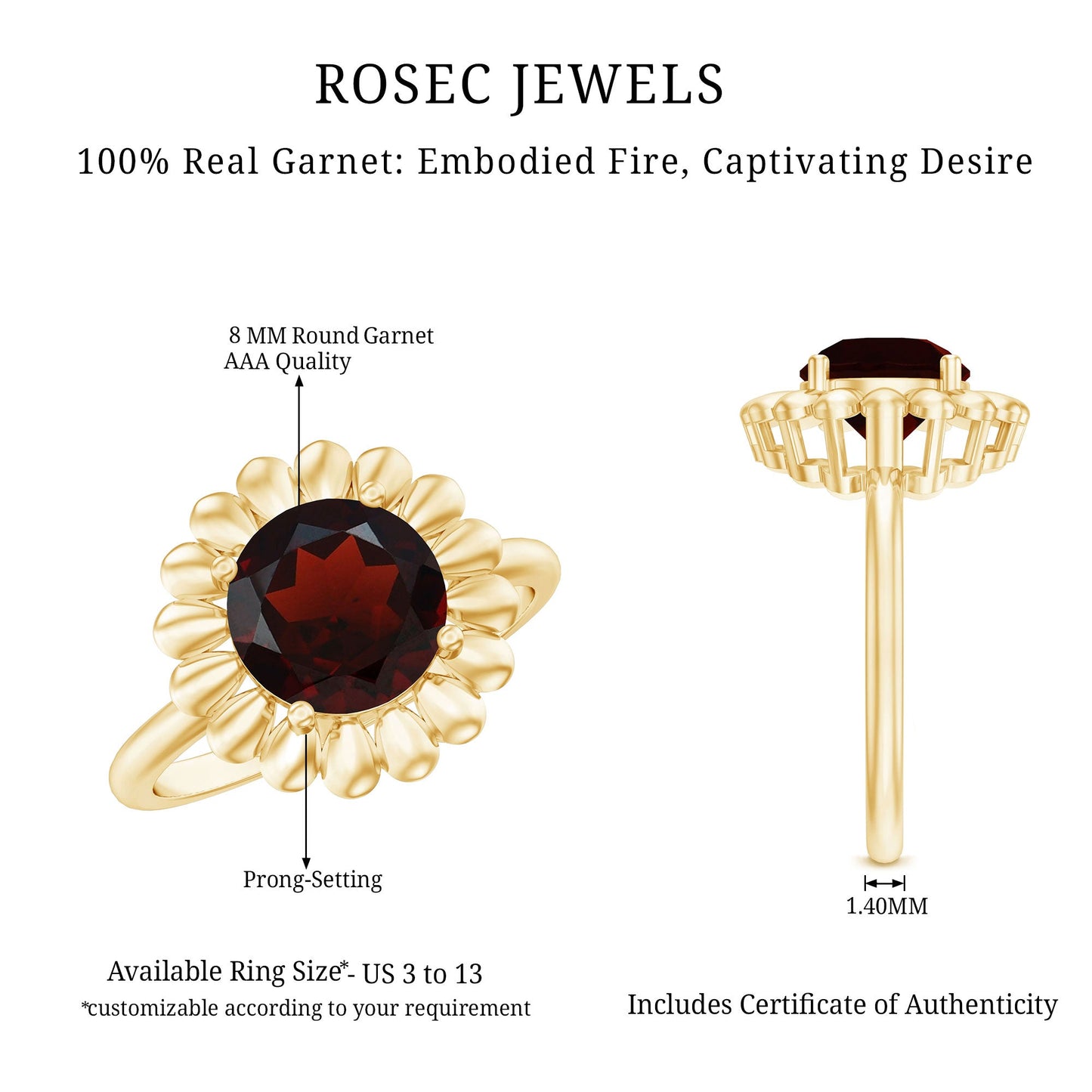 Nature Inspired Garnet Huge Engagement Ring With Certificate