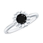 Round Cut Solitaire Lab Created Black Diamond Flower Ring