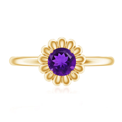 Round Cut Solitaire Amethyst Flower Promise Ring