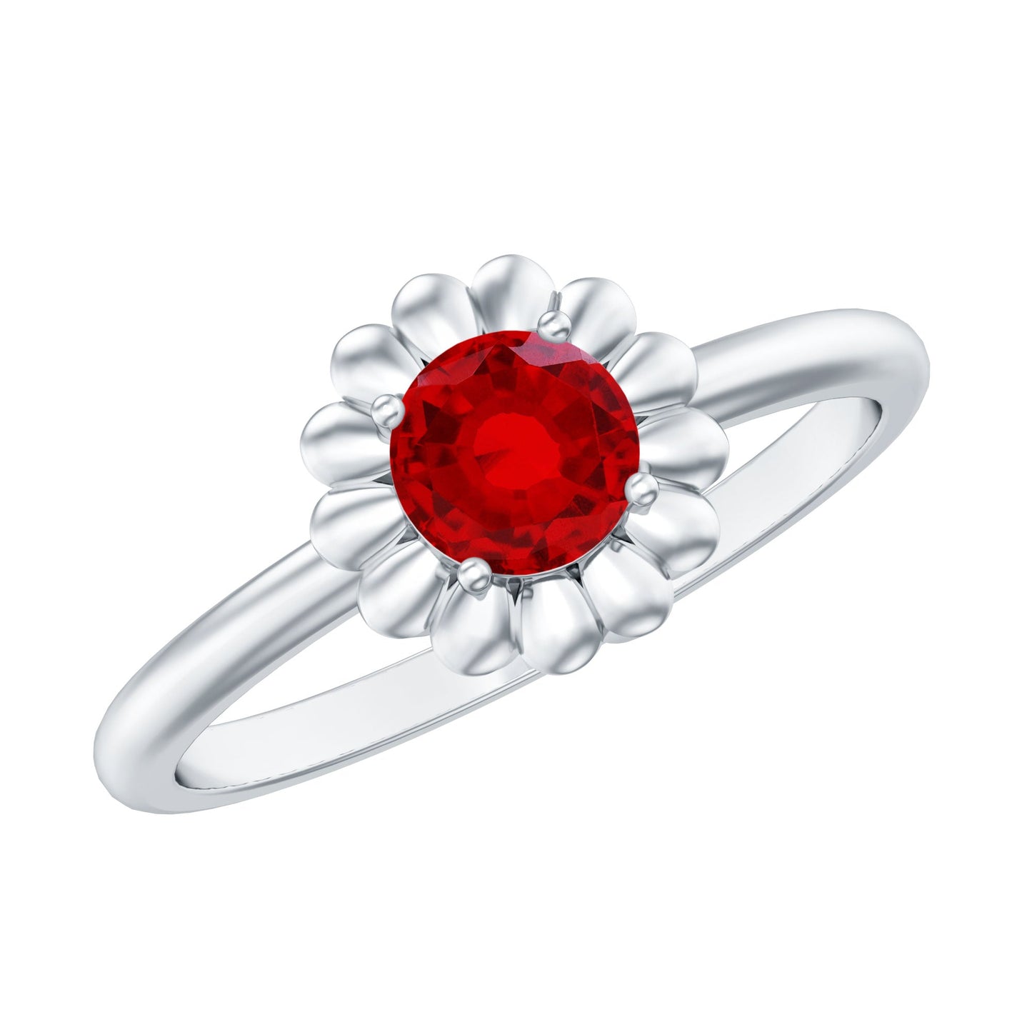 Solitaire Lab Grown Ruby Flower Promise Ring for Her