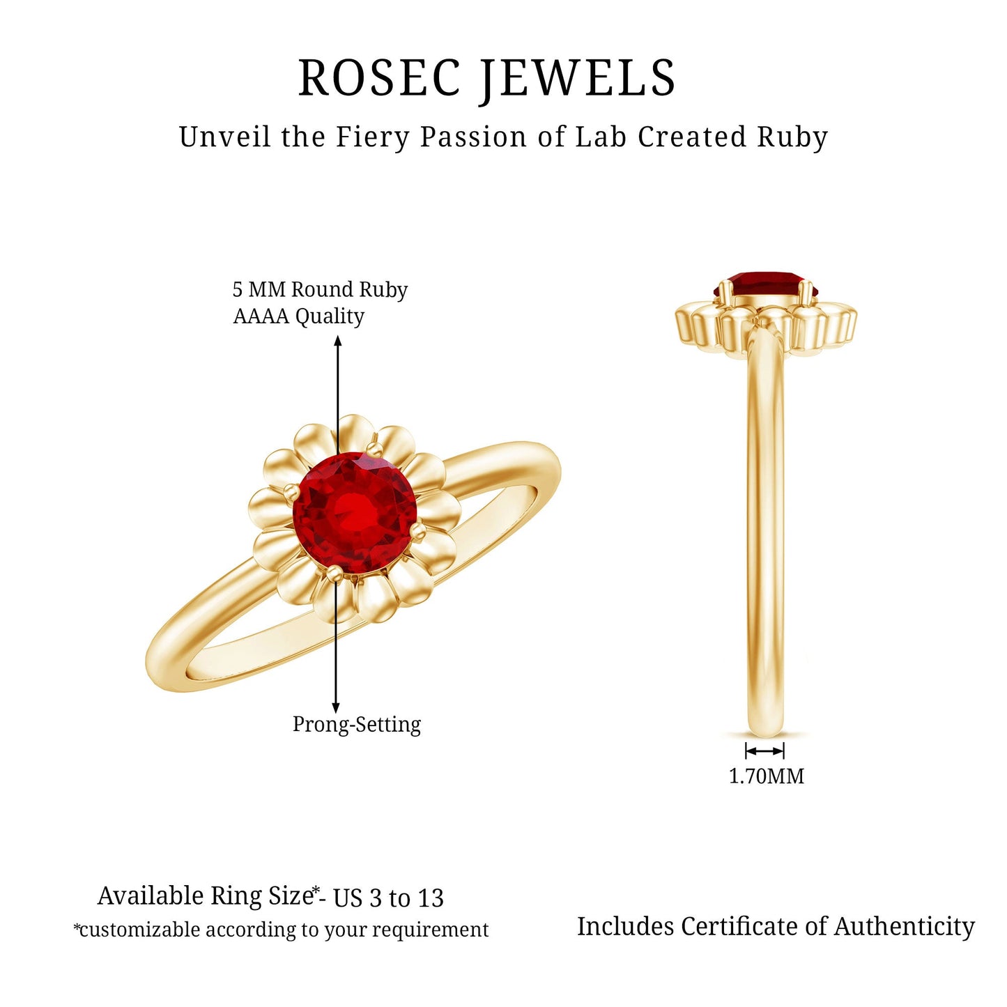 Solitaire Lab Grown Ruby Flower Promise Ring for Her