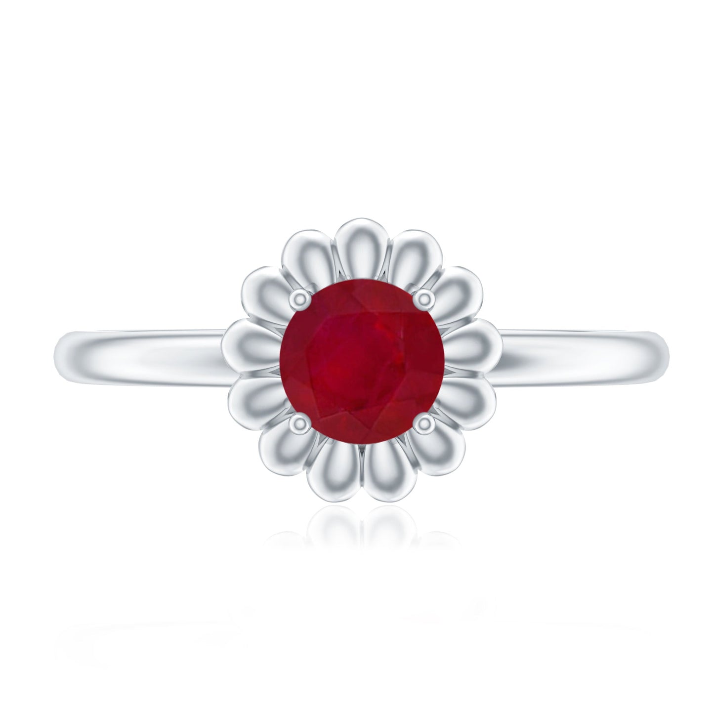Round Cut Genuine Ruby Flower Promise Ring
