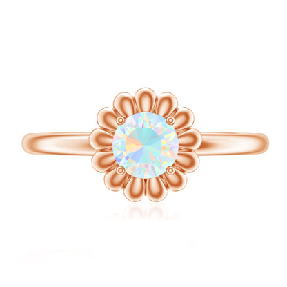 Natural Solitaire Ethiopian Opal Flower Promise Ring