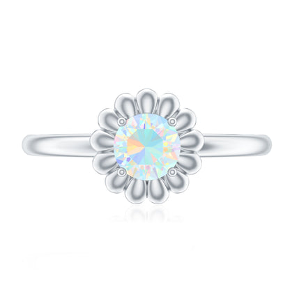 Natural Solitaire Ethiopian Opal Flower Promise Ring