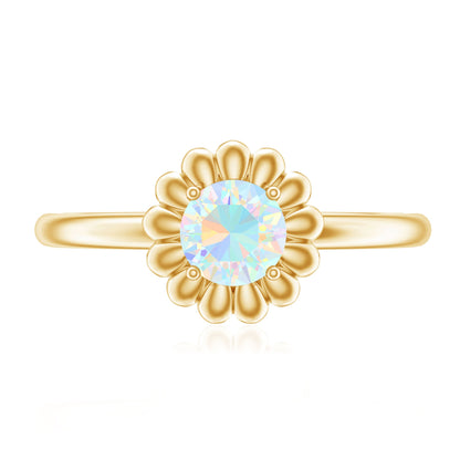 Natural Solitaire Ethiopian Opal Flower Promise Ring