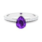 Real 1 Carat Amethyst Pear Shaped Engagement Ring with Diamond
