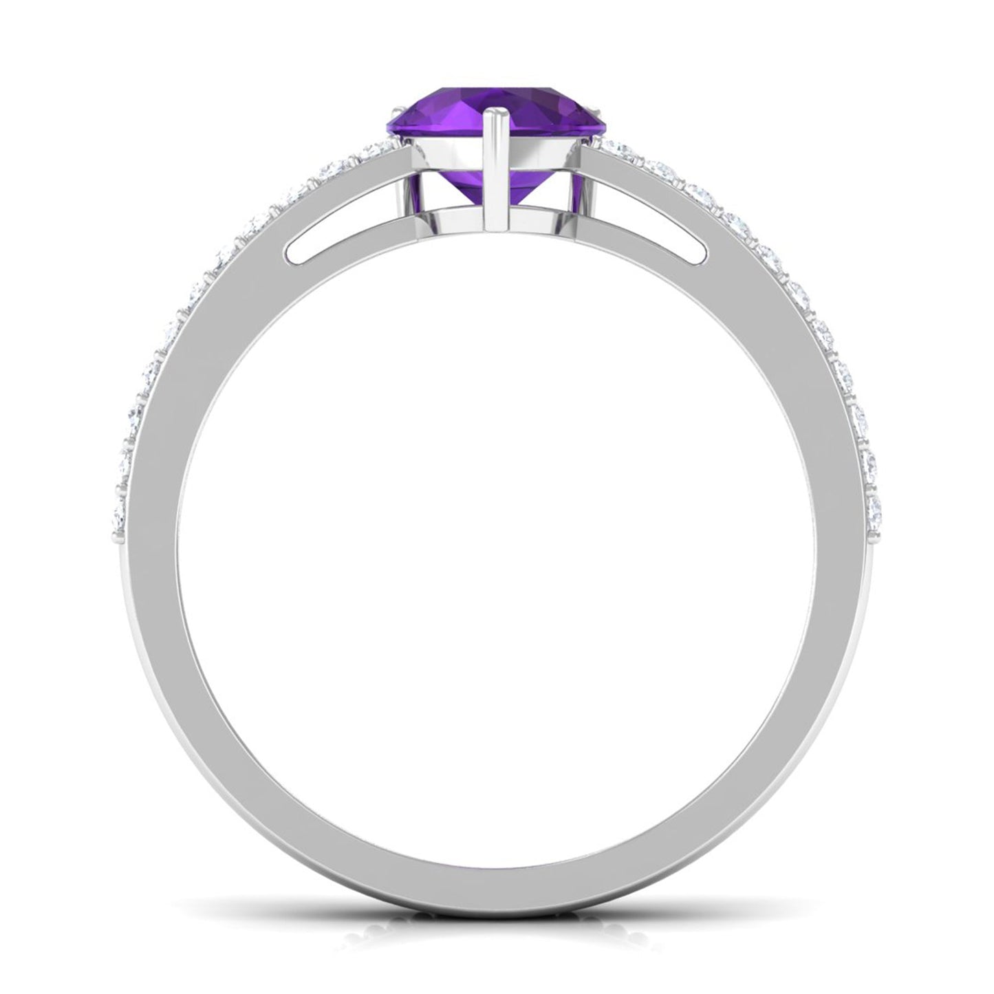 Real 1 Carat Amethyst Pear Shaped Engagement Ring with Diamond