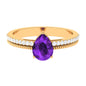 Real 1 Carat Amethyst Pear Shaped Engagement Ring with Diamond