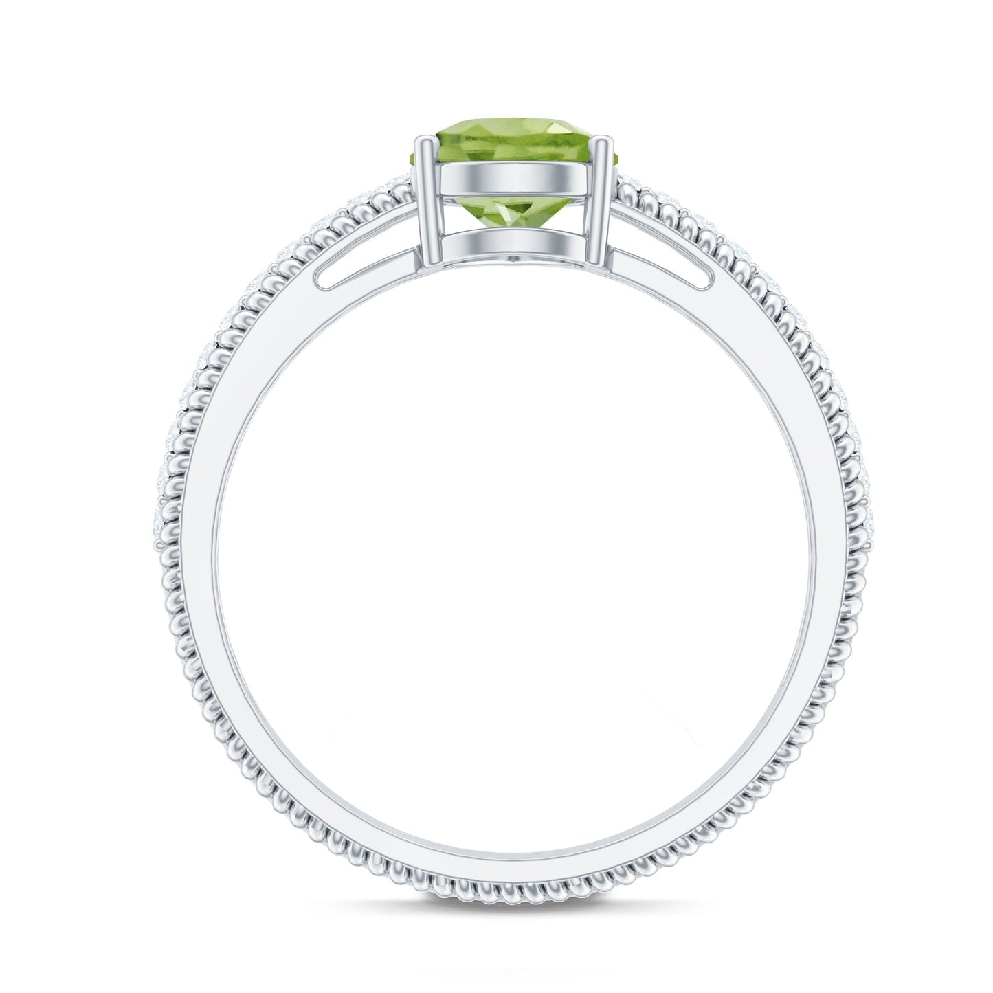 Natural 1 Carat Pear Shaped Peridot Engagement Ring with Diamond