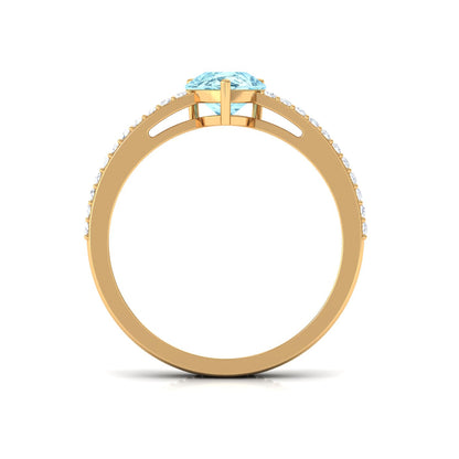 Natural Pear Shape Aquamarine Diamond Engagement Ring with Twisted Rope
