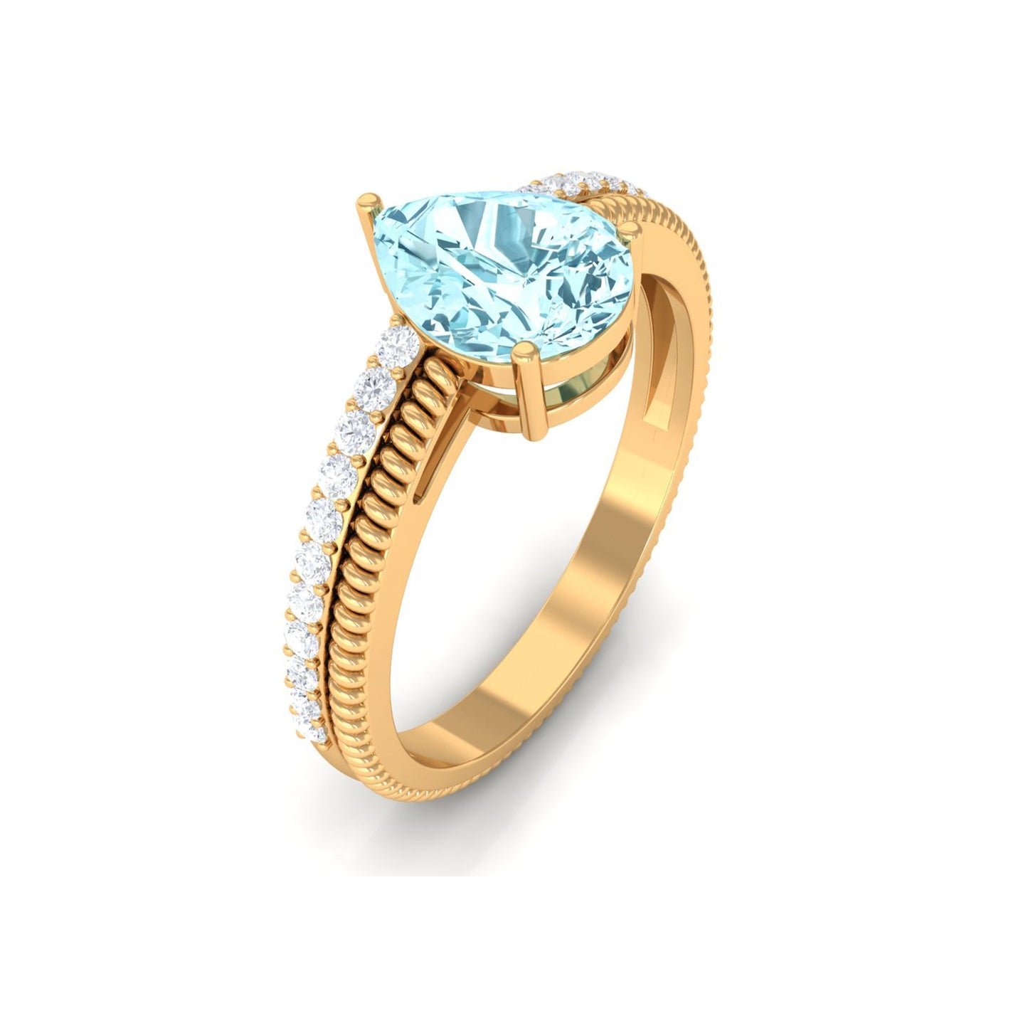 Natural Pear Shape Aquamarine Diamond Engagement Ring with Twisted Rope