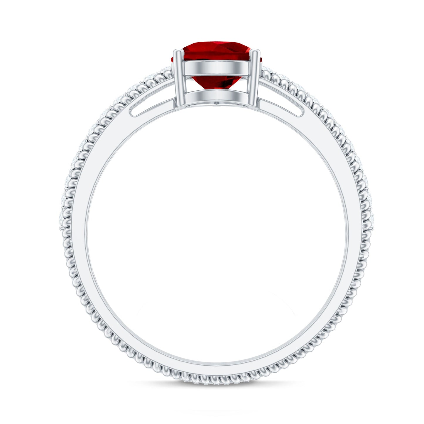 Solitaire Lab Grown Ruby Teardrop Engagement Ring with Diamonds