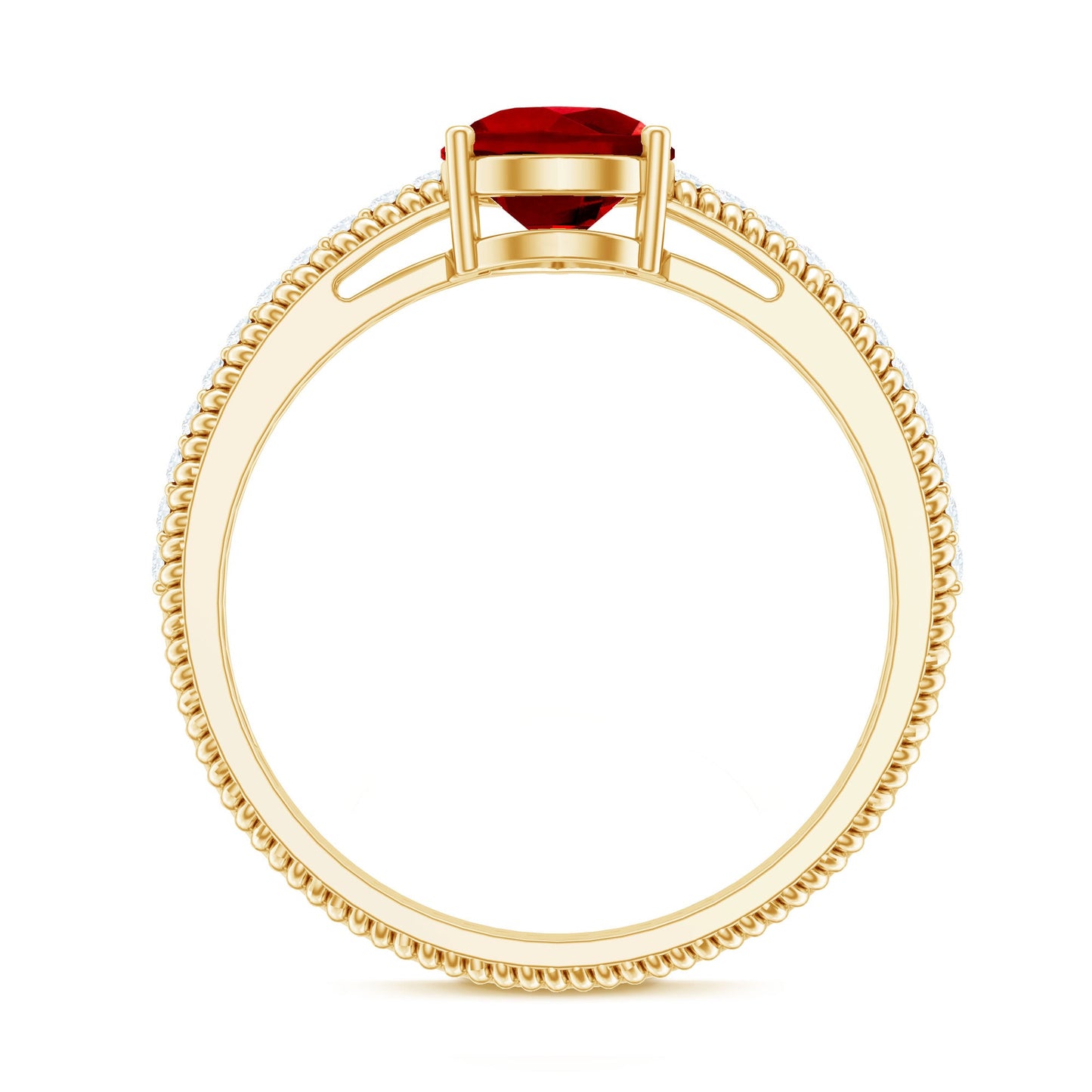 Solitaire Lab Grown Ruby Teardrop Engagement Ring with Diamonds