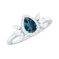 Pear Shaped London Blue Topaz Engagement Ring with Diamond Halo