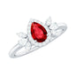 Pear Shaped Lab Grown Ruby Engagement Ring with Diamond Halo