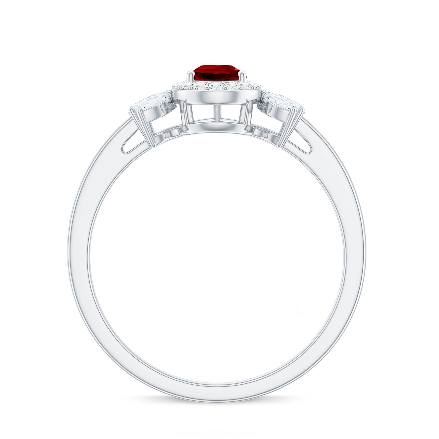 Pear Shaped Lab Grown Ruby Engagement Ring with Diamond Halo