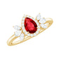 Pear Shaped Lab Grown Ruby Engagement Ring with Diamond Halo