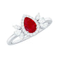 Natural 0.8 Carat Ruby Pear Shaped Engagement Ring with Diamond Halo