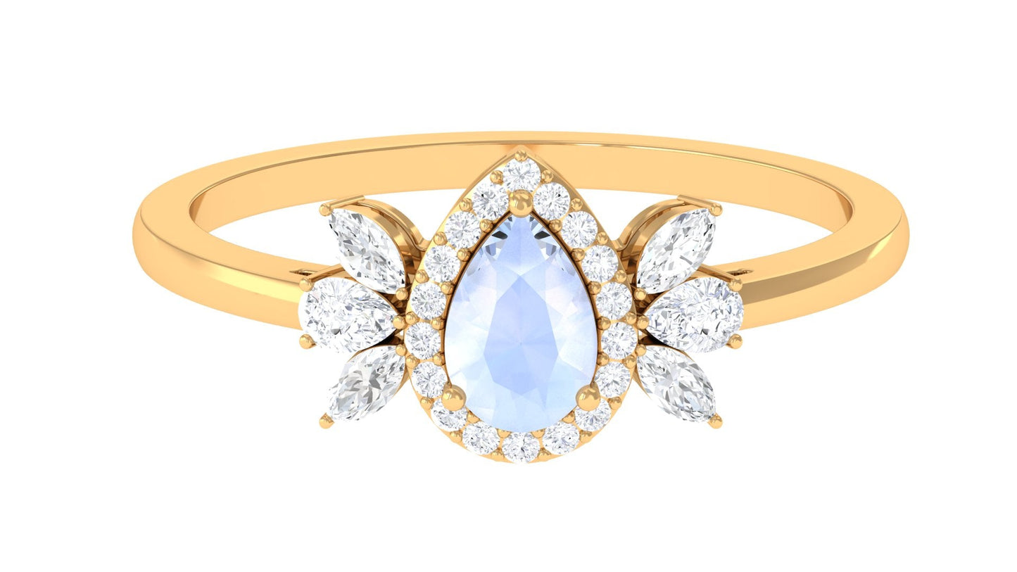 0.8 Carat Pear Shape Moonstone Engagement Ring with Diamond Accent