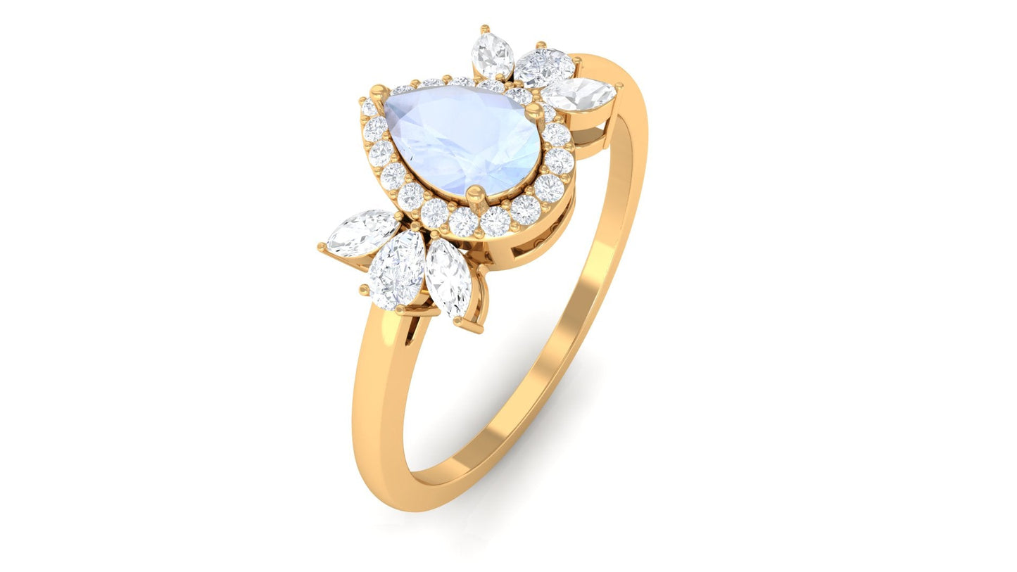 0.8 Carat Pear Shape Moonstone Engagement Ring with Diamond Accent