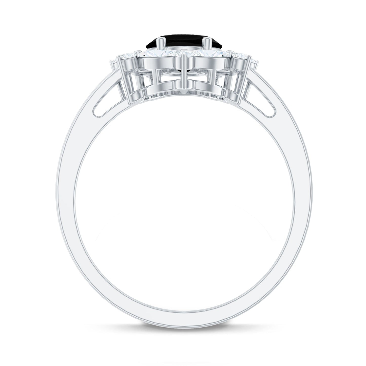 Certified 1.9 Carat Lab Grown Black Diamond Oval Engagement Ring with White Diamond Halo