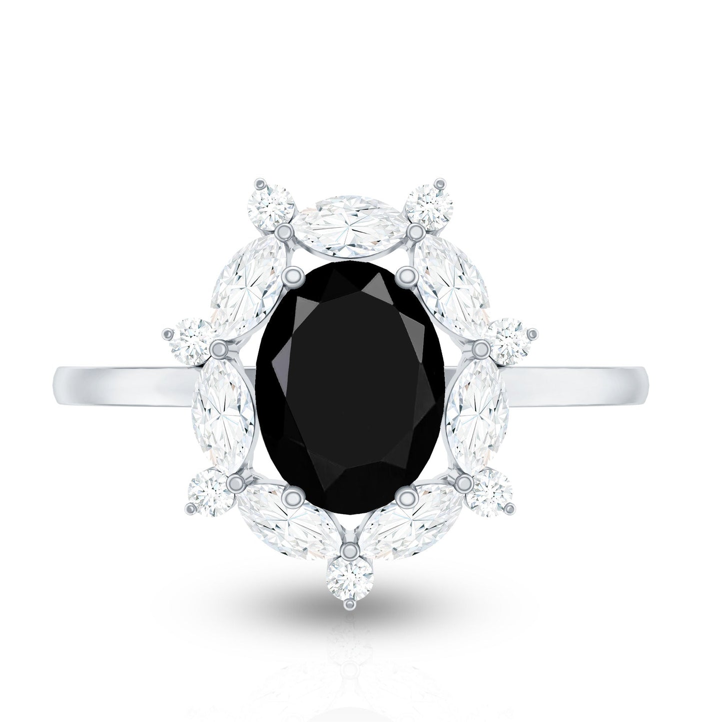 Certified 1.9 Carat Lab Grown Black Diamond Oval Engagement Ring with White Diamond Halo