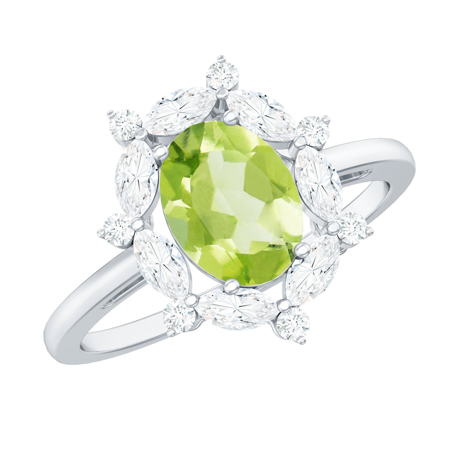 Natural 1 Carat Peridot Oval Engagement Ring with Moissanite