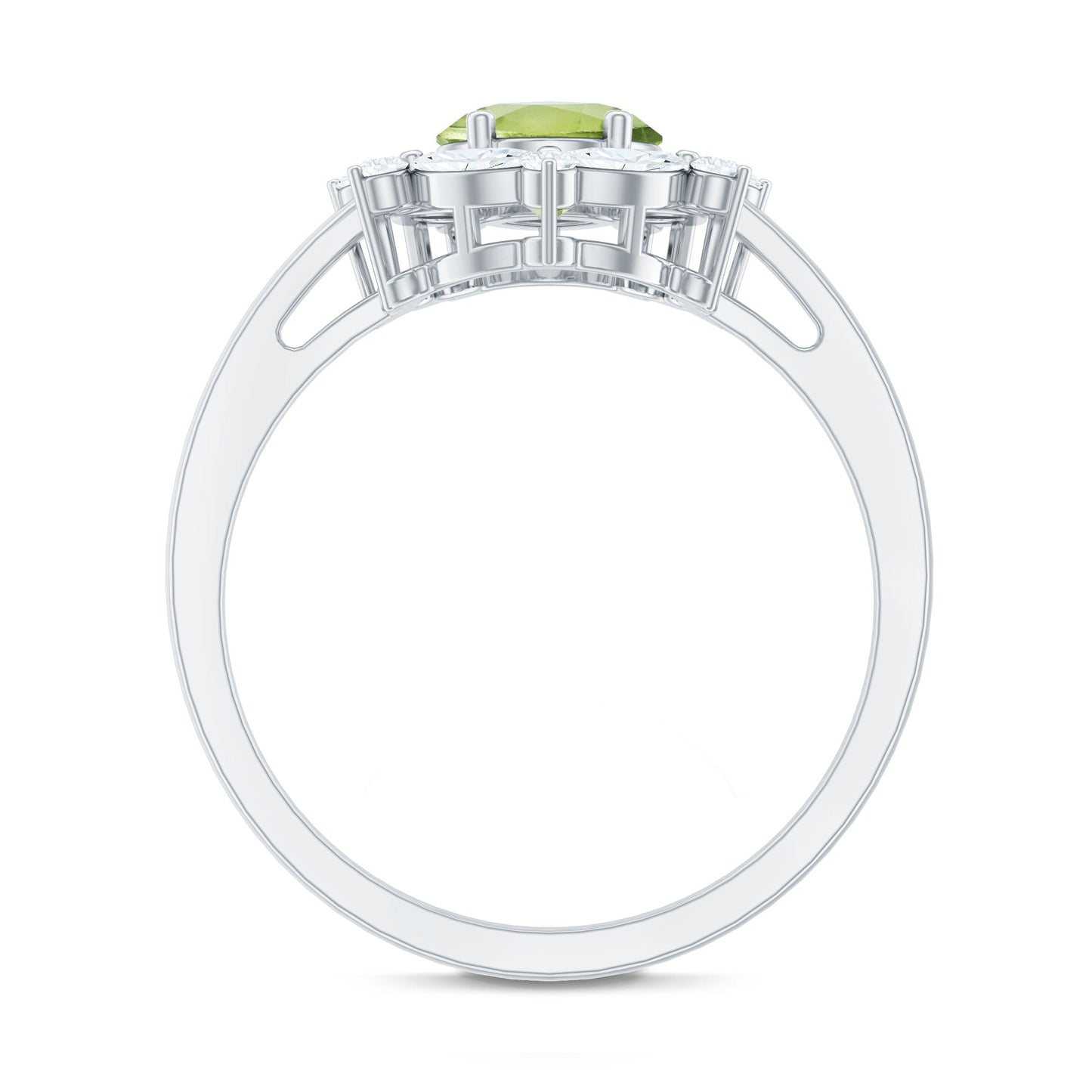 Natural 1 Carat Peridot Oval Engagement Ring with Moissanite