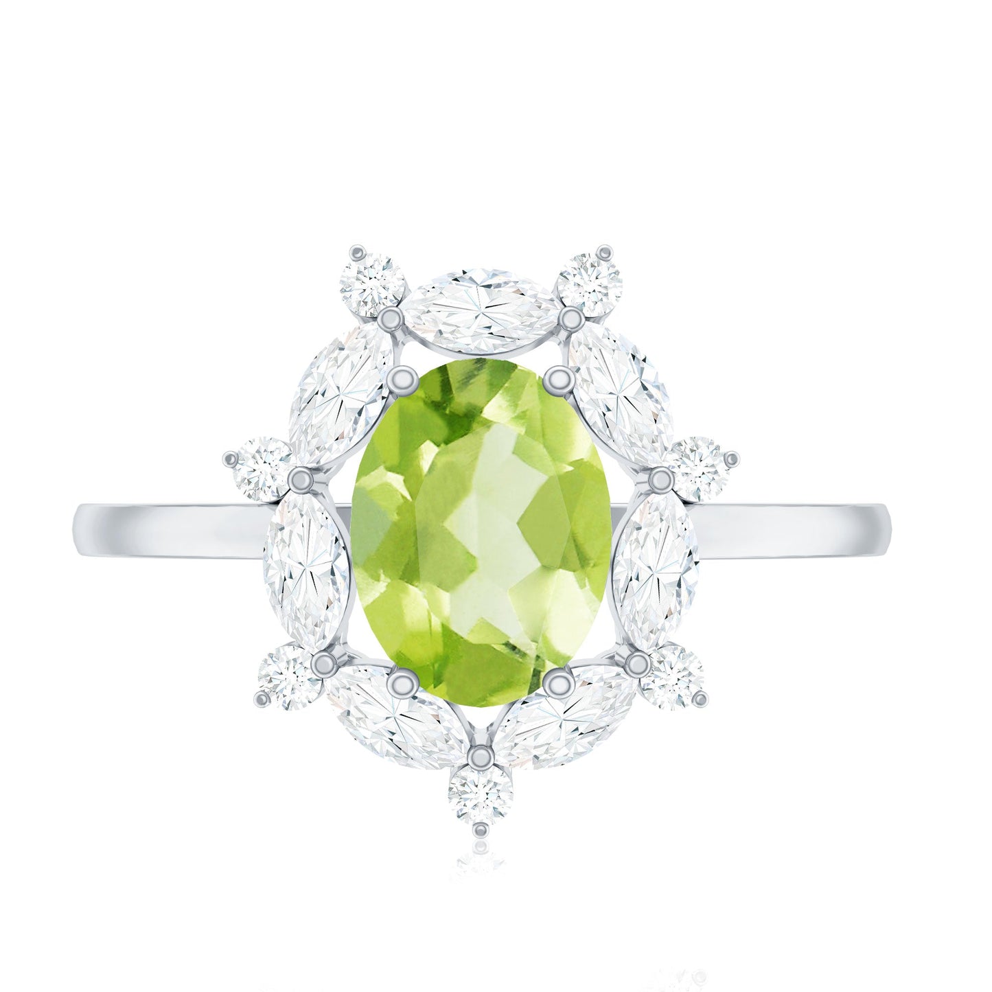 Natural 1 Carat Peridot Oval Engagement Ring with Moissanite