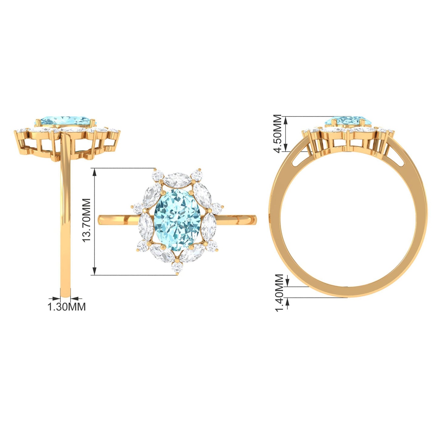 Genuine Aquamarine Vintage Inspired Engagement Ring with Halo