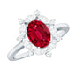 1.5 Carat Oval Shaped Lab Created Ruby Statement Engagement Ring with Diamond