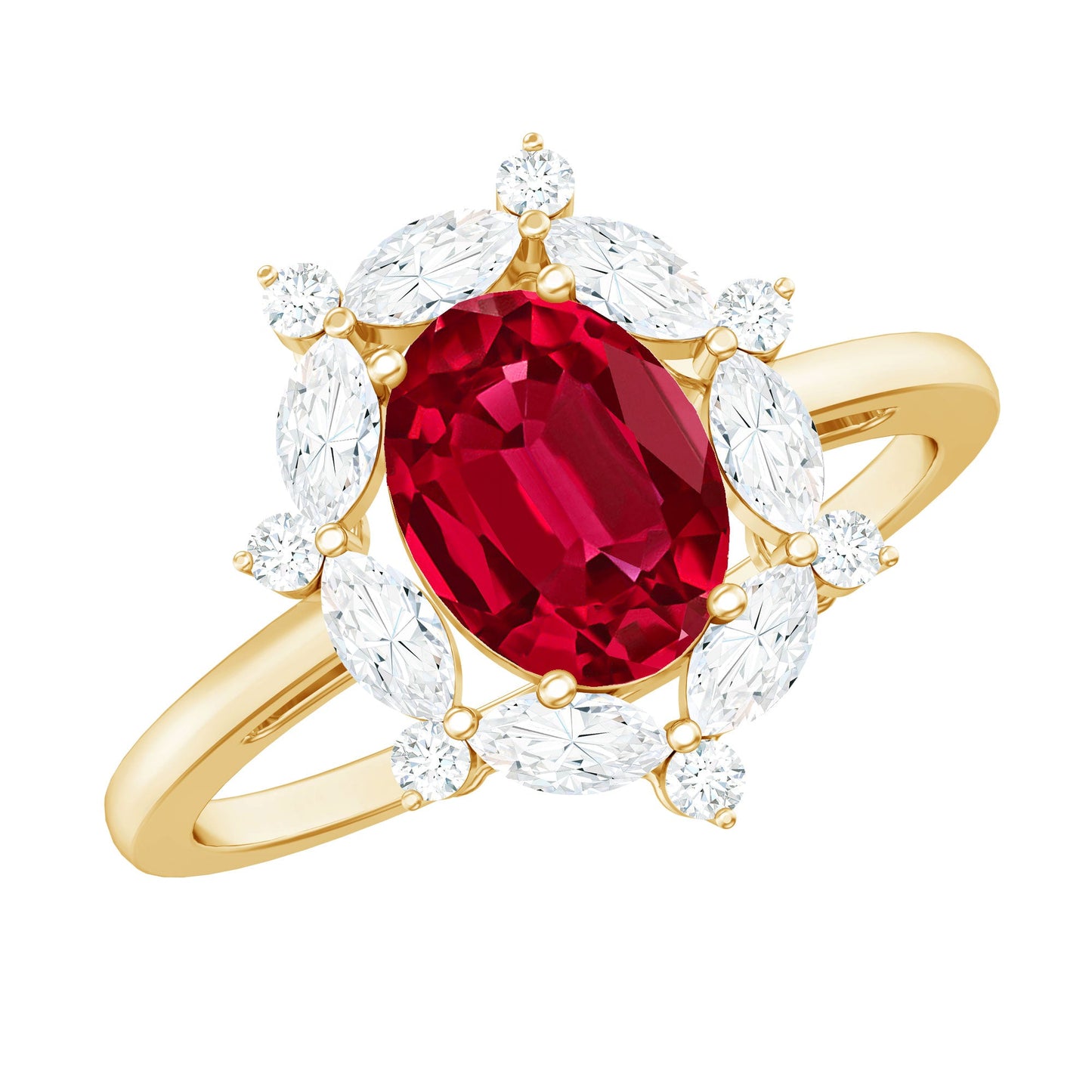 1.5 Carat Oval Shaped Lab Created Ruby Statement Engagement Ring with Diamond