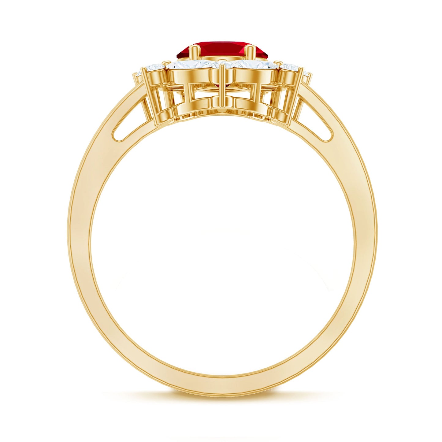 1.5 Carat Oval Shaped Lab Created Ruby Statement Engagement Ring with Diamond